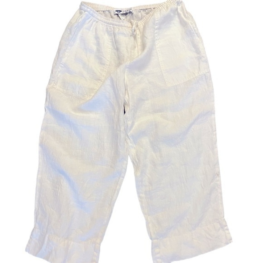 DORAL RESORT White 100% Linen Cropped Ankle Drawstring Pants, Beach / Vacation
